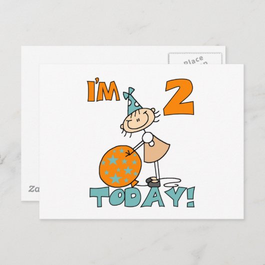 Stick Girl Ik ben 2 Vandaag Tshirts en geschenken Briefkaart (Voorkant / Achterkant)