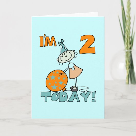 Stick Girl Ik ben 2 Vandaag Tshirts en geschenken Kaart (Voorkant)