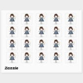 Stick Girl in Blue Jean Dress Vierkante Sticker (Vel)