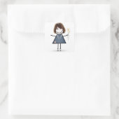 Stick Girl in Blue Jean Dress Vierkante Sticker (Tas)
