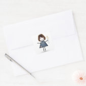 Stick Girl in Blue Jean Dress Vierkante Sticker (Envelop)