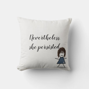 Stick Girl in Denim Dress met Quote Kussen
