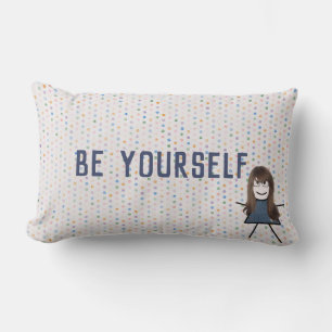 Stick Girl in Denim Dress met Quote Kussen
