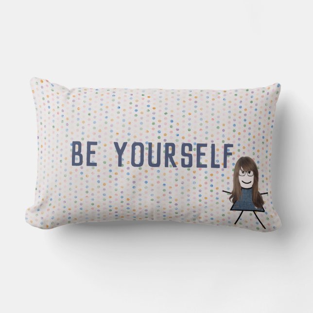Stick Girl in Denim Dress met Quote Kussen (Voorkant)