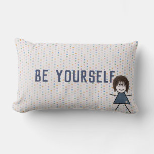 Stick Girl in Denim Dress met Quote Kussen