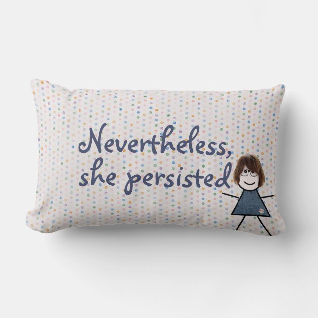 Stick Girl in Denim Dress met Quote Kussen (Voorkant)