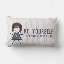 Stick Girl in Denim Dress met Quote Kussen