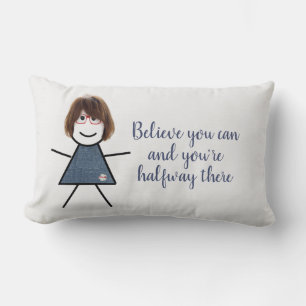 Stick Girl in Denim Dress met Quote Kussen