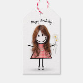 Stick Girl in Gingham Dress Cadeaulabel (Voorkant)