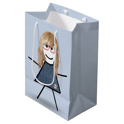 Stick Girl met Blond Hair Medium Cadeauzakje (Voorkant Gekanteld)
