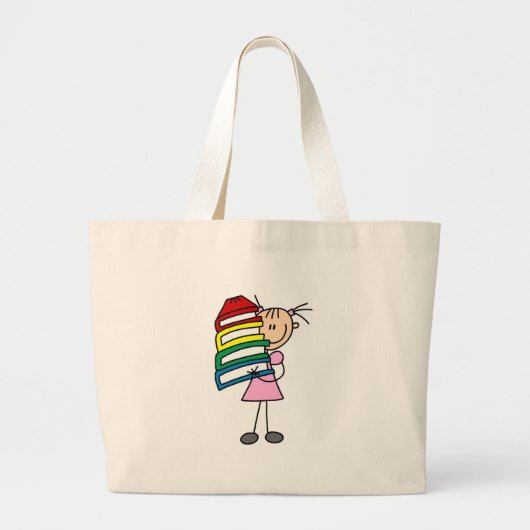 Stick Girl met Boeken Grote Tote Bag (Voorkant)