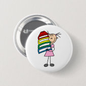 Stick Girl met Boeken Ronde Button 5,7 Cm (Voorkant /achterkant)