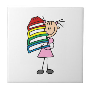 Stick Girl met boeken Tegeltje