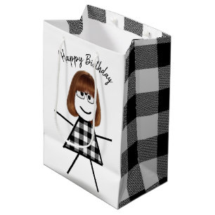 Stick Girl met Hair en Buffalo Pset Pattern Medium Cadeauzakje