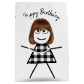 Stick Girl met Hair en Buffalo Pset Pattern Medium Cadeauzakje (Voorkant)