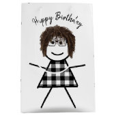 Stick Girl met Hair en Buffalo Pset Pattern Medium Cadeauzakje (Voorkant)