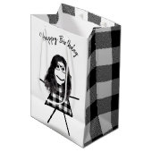 Stick Girl met Hair en Buffalo Pset Pattern Medium Cadeauzakje (Voorkant Gekanteld)