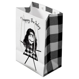 Stick Girl met Hair en Buffalo Pset Pattern Medium Cadeauzakje