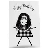 Stick Girl met Hair en Buffalo Pset Pattern Medium Cadeauzakje (Voorkant)