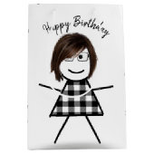 Stick Girl met Hair en Buffalo Pset Pattern Medium Cadeauzakje (Voorkant)