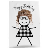 Stick Girl met Hair en Buffalo Pset Pattern Medium Cadeauzakje (Voorkant)