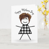 Stick Girl met Hair voor Moederdag Kaart (Gele Bloem)