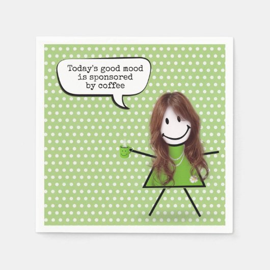 Stick Girl met koffie en quote Servet (Voorkant)