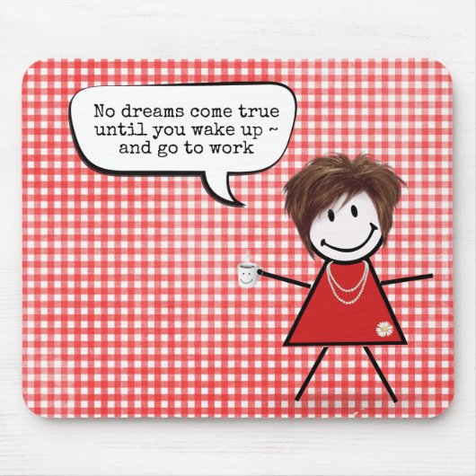 Stick Girl met koffie-Mok op Gingham Muismat (Voorkant)