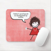 Stick Girl met koffie-Mok op Gingham Muismat (Met muis)