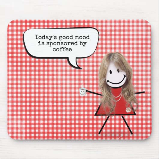 Stick Girl met koffie-Mok op Gingham Muismat (Voorkant)