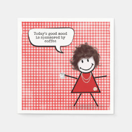 Stick Girl met koffie-Mok op Gingham Servet