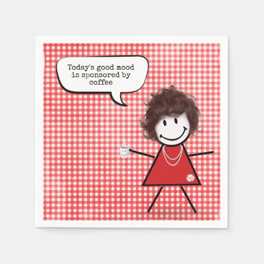 Stick Girl met koffie-Mok op Gingham Servet (Voorkant)