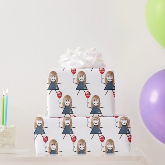 Stick Girl met Red Birthday ballon Cadeaupapier (Feestgeschenken)