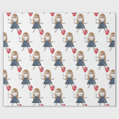 Stick Girl met Red Birthday ballon Cadeaupapier (Vlak)