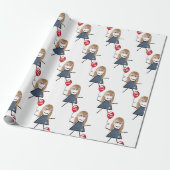 Stick Girl met Red Birthday ballon Cadeaupapier (Uitgerold)
