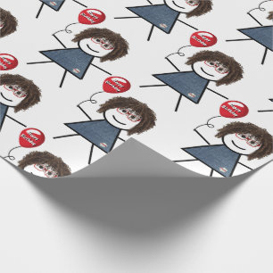 Stick Girl met Red Birthday ballon Cadeaupapier