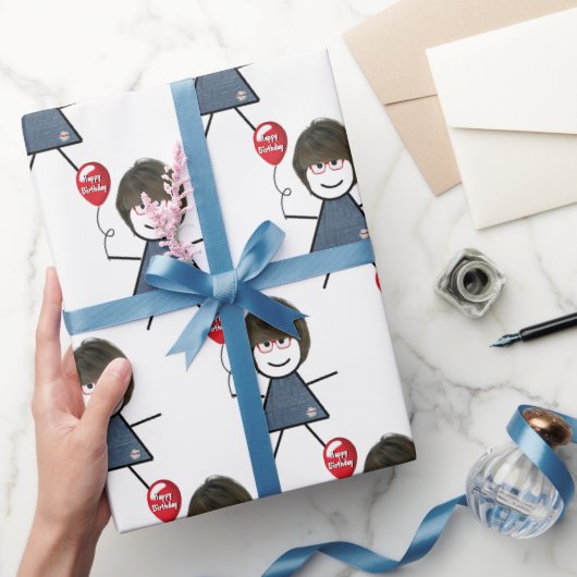 Stick Girl met Red Birthday ballon Cadeaupapier (Geschenken)