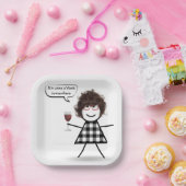 Stick Girl met Red Wine Party Humor Papieren Bordje (Feest)
