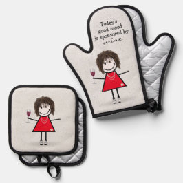 Stick Girl met wijn en Sneakers Ovenwant & Pannenlap Set