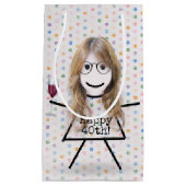 Stick Girl met wijn voor 40e verjaardag Klein Cadeauzakje (Voorkant)