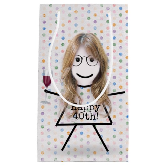 Stick Girl met wijn voor 40e verjaardag Klein Cadeauzakje (Voorkant)