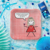 Stick Girl met wijnglas op gingham Papieren Bordje (Feest)
