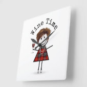 Stick Girl met wijnglas Vierkante Klok (Hoek)