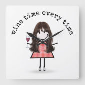 Stick Girl met wijnglas Vierkante Klok (Voorkant)