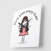 Stick Girl met wijnglas Vierkante Klok (Hoek)