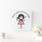 Stick Girl met wijnglas Vierkante Klok (Huis)