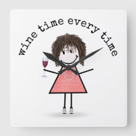 Stick Girl met wijnglas Vierkante Klok