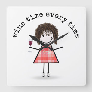 Stick Girl met wijnglas Vierkante Klok