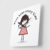 Stick Girl met wijnglas Vierkante Klok (Hoek)