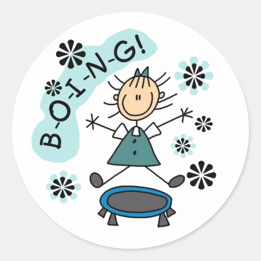 Stick Girl op trampoline Ronde Sticker (Voorkant)
